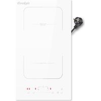 Cooksir - Plaque à Induction Blanch 2 Feux, Plaque de Cuisson Induction Encastrable 30CM avec Prise, Zone Flexible, 3500W, Curseur Tactile, Verrouillage de Sécurité, 230V
