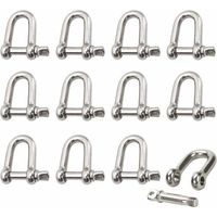 Manille Inox 12 Pièces M4 Manille Inox Acier Manille de Levage Manille D'anneau de D de Chaîne Manille Goupille Vis Boucle Manille Droite Joint Fermoir pour Chaîne