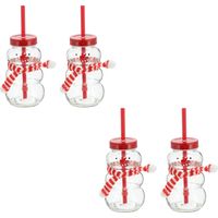 Novaliv 4x tasses à vin chaud 260 ml Tasse de Noël personnalisée avec paille - Bonhomme de neige comme tasse à vin chaud - Tasse à motif de Noël avec