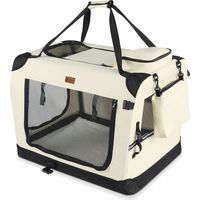 Vounot – Sac de transport pliable pour chien et chat – Caisse portable respirante – Dimensions 60x44x44cm – Tapis amovible lavable – Polyester beige