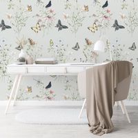 Papier peint floral naturel pour chambre d'enfant et séjour Papillons