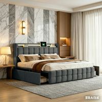 Polsterbett 160 x 200 cm, 4 Schubladen, Steckdose, 2 USB-Anschlüsse, Fernbedienung für LED-Beleuchtung