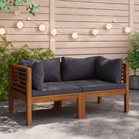 vidaXL Canapés d'angle 2 pcs avec coussins gris foncé Bois d'acacia