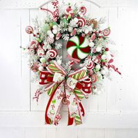 1pc 17.7 inch Christmas Wreath Christmas Candy Cane Front Door Window Decoration Christmas Wreath Christmas Outdoor Decoration Wreath
