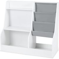 Children's Bookshelf with 3-Tier Fabric Pockets, White