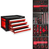 Eberth – Caisse à outils rouge 4 tiroirs avec 134 outils – Verrouillable, glissières à billes, inserts en mousse – Dimensions 680x460x385mm