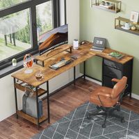 Bureau d'angle en L, 123 × 80 cm, équipé de 3 tiroirs, d'un port USB et d'un support pour écran, bureau spacieux avec rangements pour bureau à domicile, marron vintage