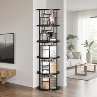 Bibliothèque Rotative à 360° en Bois Étagère Livre Tournante à 5 Niveaux, 45x45x160cm, Meuble de Rangement Ouvert pour Salon, Bureau, Salle à Manger, Chambres, Noir