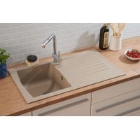 Respekta – Évier de cuisine à encastrer 1 bac Mineralite beige sable – Dimensions 86 x 50 cm – Résistance aux chocs et aux UV – Pour meuble bas de 45 cm