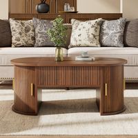 Table basse réglable en hauteur pour salon, étagères ouvertes, rangement caché, porte coulissante, couleur noyer