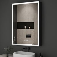 50x70cm Spiegelschrank Bad mit Beleuchtung LED Spiegelschrank mit Beleuchtung Badspiegel Schwarz mit Beleuchtung Medizin Kabinett Hängeschränke mit 3 Einstellbare Lichtfarben, Beschlagfrei, Schwarz
