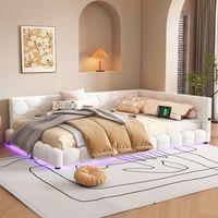 Tagesbett 140/200 cm weiß aus Vliesimitat und MDF mit LED-Beleuchtung und USB-C