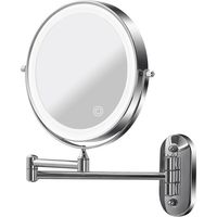Miroir de courtoisie pliable avec lumière et grossissement x10, rechargeable, chromé
