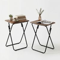 FurnitureR Set of 2 Multi-Purpose Folding Table, Sofa Laptop Desk, Industrial Design, MDF and Metal Frame, for Compact Living Spaces, Portable and Easy to Storage, Brown