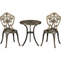 Ensemble bistrot pour jardin en aluminium salon de jardin 3 pièces 2 chaises + table ronde imitation fer forgé