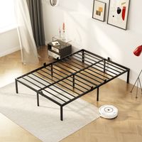 Auralum Max Metallbett, Bettgestell für Erwachsene 140 x 190 cm, Doppelbett auf Stahlrahmen mit Lattenrost, rutschfest und ohne Boxspring nutzbar, Schwarz