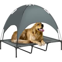 PawHut Lit surélevé pour chien avec canopée, couchage extérieur imperméable, niche ventilée en tissu résistant, idéal camping 122x92x108 cm gris
