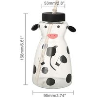 Gobelet en verre créatif de 600 ml en forme de vache avec paille intégrée
