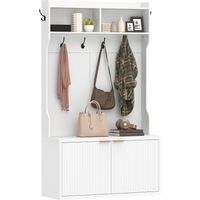 Perchero Zapatero 4 en 1 Perchero Moderno con Estante Abierto para Pasillo Entrada Dormitorio 100x38x172 cm Blanco