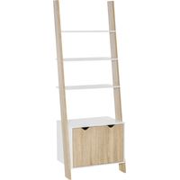 Estantería en Forma de Escalera Librería con 3 Estantes y 1 Armario de Almacenaje 60x40x171 cm Roble y Blanco