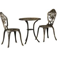 Ensemble Esterno Alluminio 3 pièces 2 Sedie Giardino Tavolino Rotondo Foro Ombrellone Bronzo