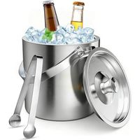 Seau à Glace 1.6L Seau a Glacon Isotherme Double paroi Seau à glaçons en Acier Inoxydable Baril de Glace avec Couvercle et Pinces Seau à Champagne pour Bouteille Anniversaires Fêtes Bar