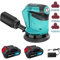 Ponceuse orbitale aléatoire sans fil et sans balais, outil de meulage et de polissage, 3 réglables, 125 mm, 12 disques (120/180/240mm), 2 batteries 3.0 A + chargeur, compatible avec la batterie Makita