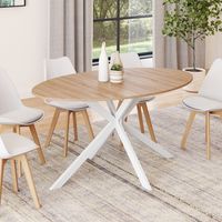 ALIX mesa de comedor ovalada para 8 con pata de araña de madera y blanco 150 cm