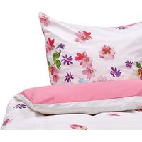 Ensemble Housse de Couette et Taie d Oreiller Fille Motif Floral en Coton Rose 155 x 200 cm Pour Chambre d'Adulte Beliani