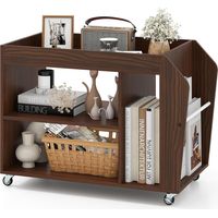 Tavolo laterale e libreria a 3 ripiani con ruote universali, Comodino con 3 scomparti e 1 ripiano laterale in legno