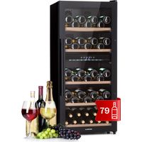 Klarstein Weinkühlschrank, Getränkekühlschrank Schmal, 2 Zonen Kühlschrank mit Glastür, Getränkekühlschränke Freistehend, Weinkühlschrank Klein, Weinkühlschränke mit UV-Schutz, 5-18°C, 79 Flaschen