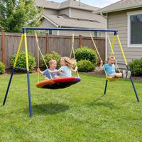 Balançoire portique pour enfant avec double balancelles, cordes réglables, cadre en acier, pour 3-8 ans, multicolore