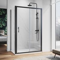 ELEGANT Sliding Shower Enclosure 1200 x 800 mm 6mm Safety Glass Reversible Bathroom Cubicle Screen Door with Side Panel-Matt Black Frame