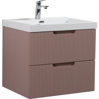 Badplaats – Meuble de salle de bain 60 cm – Lavabo en marbre artificiel – Meuble en MDF avec 2 tiroirs soft-close – Finition rose moderne