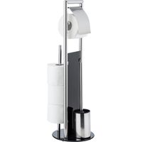 Wenko – Combiné WC 3en1 avec brosse et dérouleur papier – Acier inoxydable brillant et verre trempé noir – Range jusqu'à 3 rouleaux – 20x70 cm