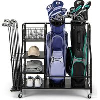 COSTWAY 5-In-1 Golf Bag Storage Organizer Rolling Golf Bag Stand w/Storage-Black