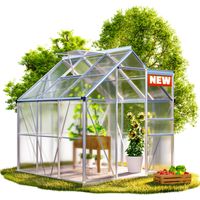 Gardebruk – Serre de jardin polycarbonate 3,6m² – Aluminium anodisé – Porte coulissante – 1 à 4 lucarnes – Gouttière avec évacuation d'eau – Résistante aux UV