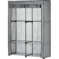 Armadio guardaroba in tessuto non tessuto 4 ripiani aperti 2 appendini 118x49x170 cm grigio