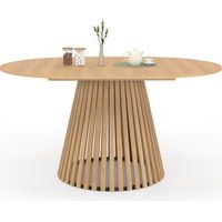 Idmarket – Table à manger extensible ronde 4-8 personnes – Plateau bois 110-150 cm – Pied en lattes bois – Design moderne et élégant