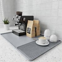 Tapis à café et égouttoir 2 en 1 pour machine à café et bar à café, tapis de comptoir en silicone, tapis pour machine à expresso, tapis anti-éclaboussures sous la cafetière, 60 x 40 cm - Gris