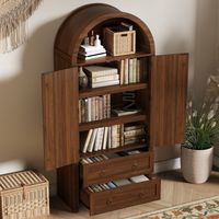Credenza Contenitore con 2 Cassetti, Ripiani Regolabili e Ganci Laterali, per Soggiorno o Camera, MDF, Noce
