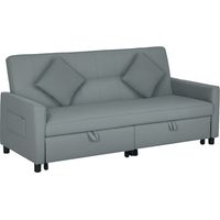 Dreisitzer-Schlafsofa, wendbares Klick-Klack-Sofa mit verstellbarer Rückenlehne und Kissen, 196 x 90 x 89 cm, grau