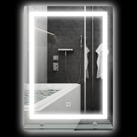 kleankin espejo de baño con luces LED 50x70 cm espejo para baño con 3 colores de luz estante de vidrio función de memoria e interruptor táctil plata