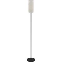 Lampadaire, abat-jour aspect lin, pied en métal, interrupteur au pied, blanc