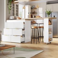 Table de bar avec 6 tiroirs – Sideboard buffet – Dispositif anti-basculement – Plateau rotatif 360° – Multifonctionnel : table à manger, bar ou bureau – Pour salon, cuisine ou restaurant