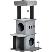 PawHut Arbre à chats design cosy chic multi-équipements centre d'activités niches plateformes lit jeu boule feutres amovibles lavables panneaux de particules peluche courte 48 x 48 x 100 cm gris-Gris
