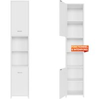 Casaria – Colonne de salle de bain blanche 180x30x30cm – Armoire de rangement 6 niveaux – Meuble haut avec portes à fermeture magnétique