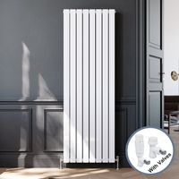 ELEGANT 1800 x 608 mm White Designer Vertical Rads Modern Double Column Radiators Bathroom Flat Panel + Thermostatic Radiator Valves
