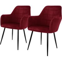 Ecd Germany – Lot de 2 chaises de salle à manger en velours – Assise rembourrée – Dossier et accoudoirs ergonomiques – Structure en métal noir