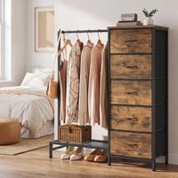 Songmics – Portant à vêtements 3 en 1 avec 5 tiroirs et étagère – Acier robuste 96,2 x 30 x 117,7 cm – Design gain de place taupe
